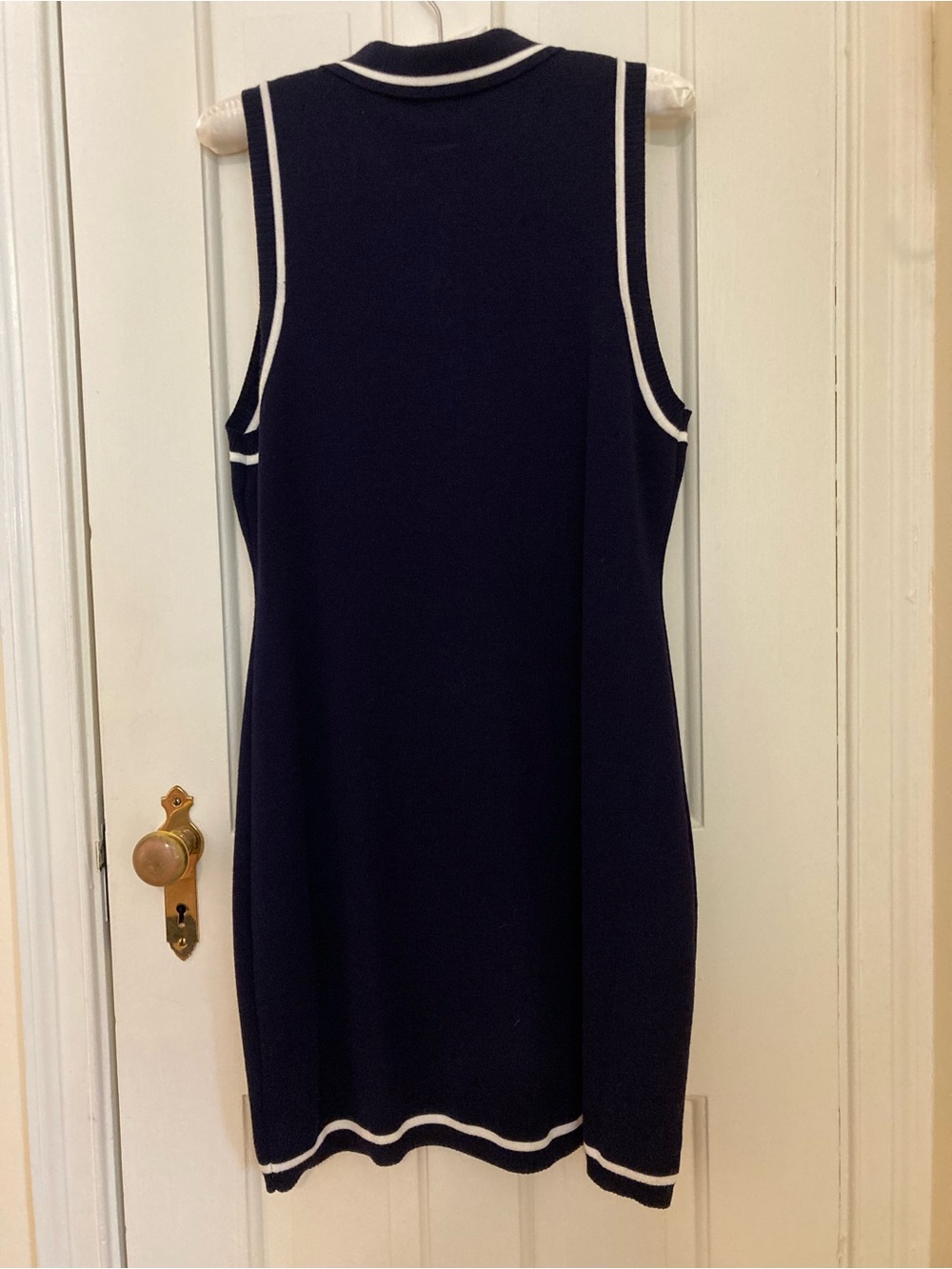Navy blue knit dress with white trim - Picture 2 of 4